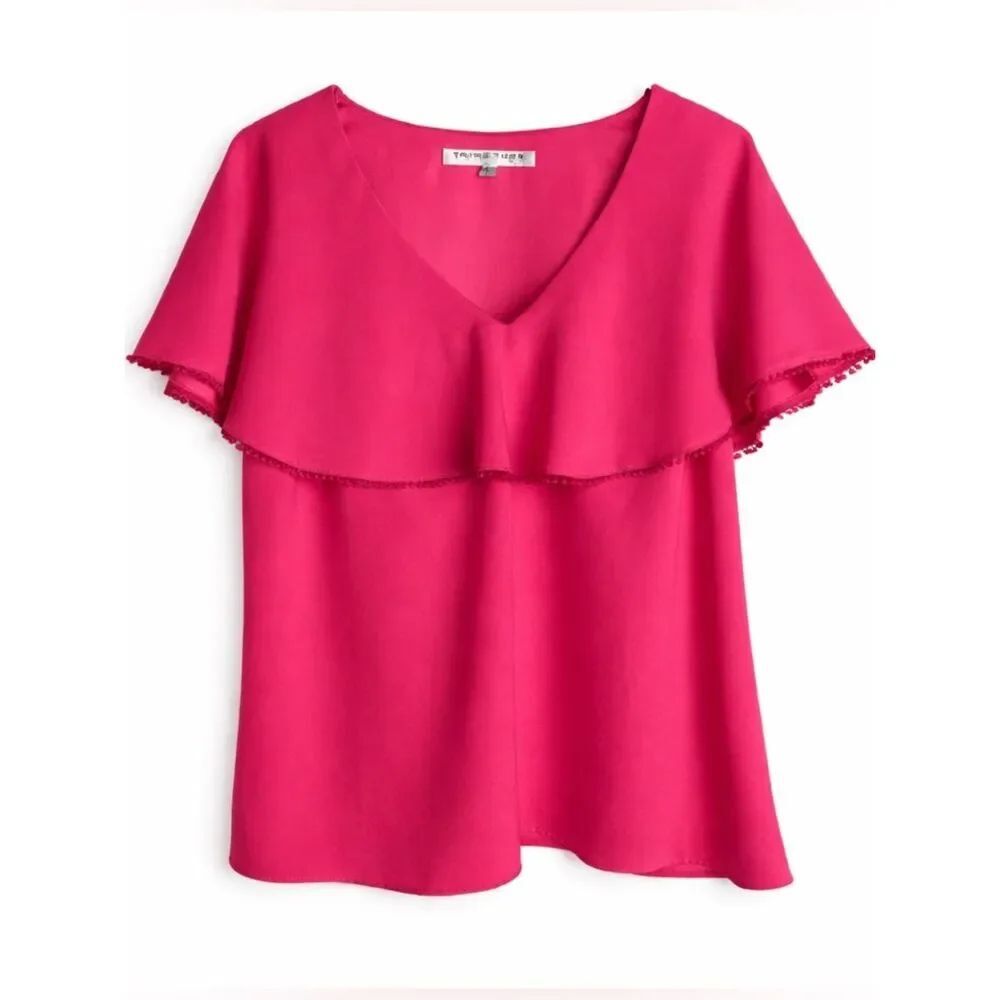 Trina Turk Ruffle Blouse Pink Flutter Sleeve Top Romantic Boho L